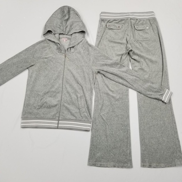 Juicy Couture TrackSuit Matching Velour Set Medium Jacket Pants Flared Pockets